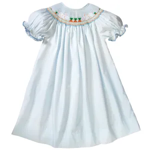 Bunnies & Carrot Garden Light Blue Smocked Bishop