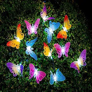 Butterfly Solar String Lights Outdoor 12 LED Waterproof