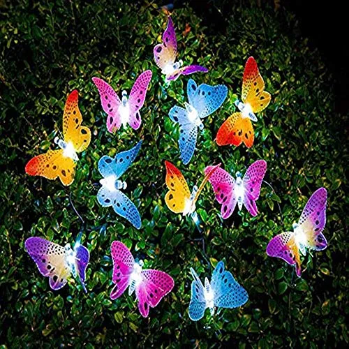 Butterfly Solar String Lights Outdoor 12 LED Waterproof