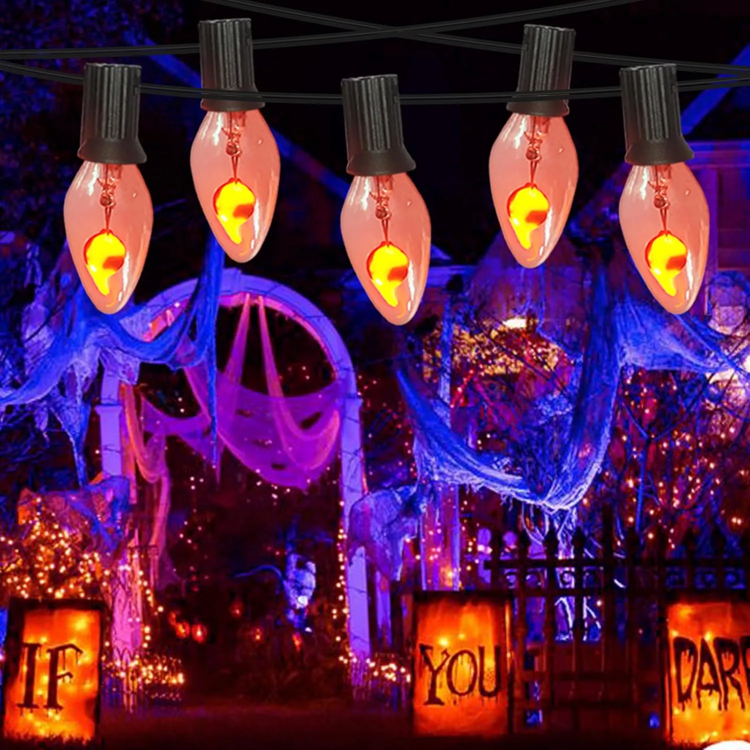 C7 Flickering Flame Light Bulbs, 12 Pack Orange Flickering Light Bulbs E12 Ca...