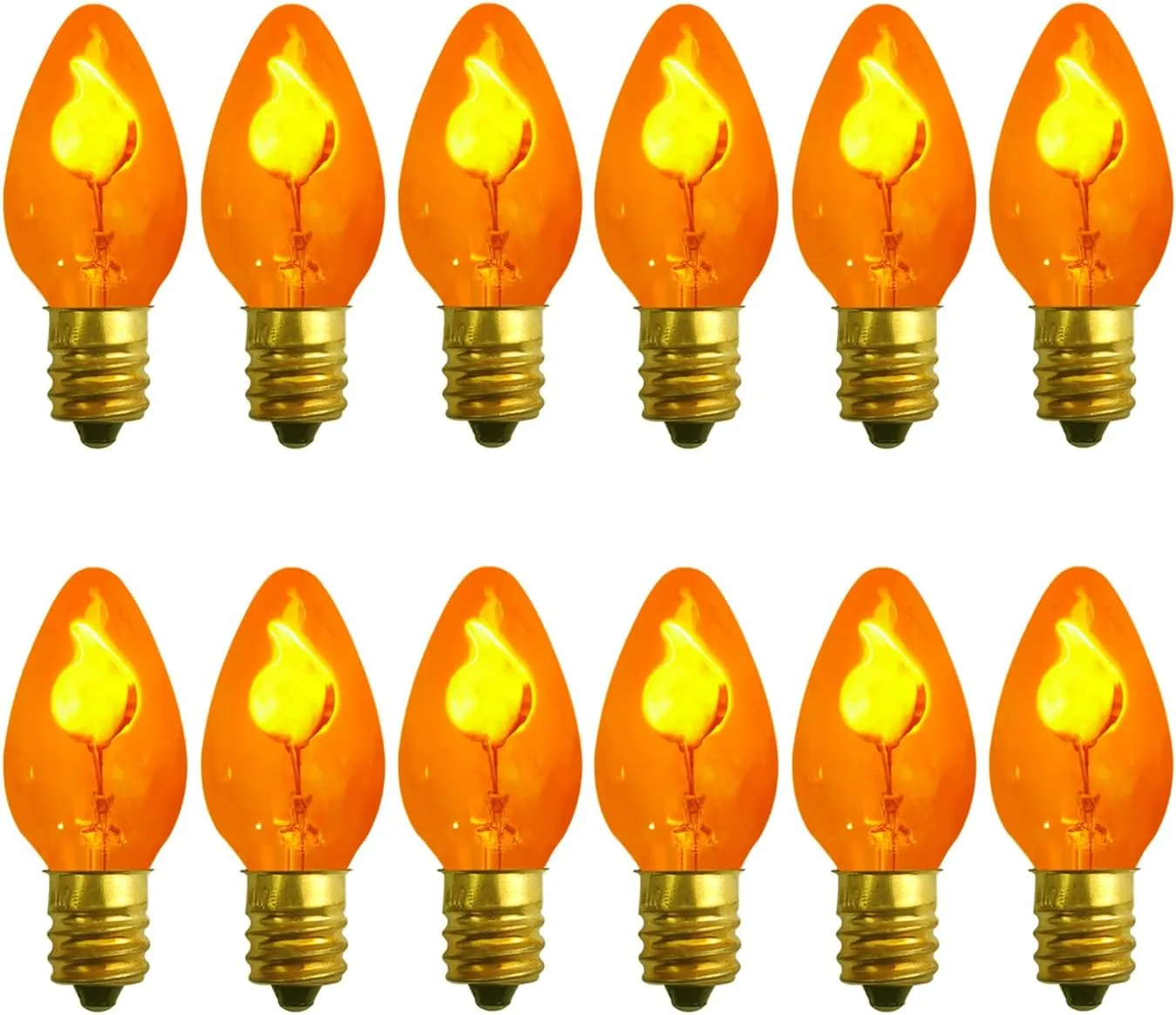 C7 Flickering Flame Light Bulbs, 12 Pack Orange Flickering Light Bulbs E12 Ca...