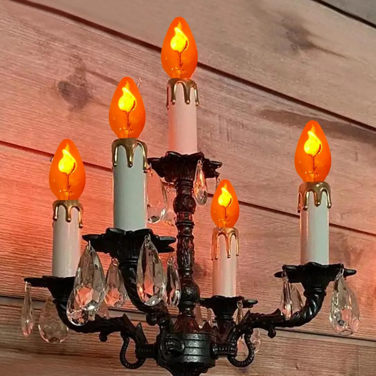 C7 Flickering Flame Light Bulbs, 12 Pack Orange Flickering Light Bulbs E12 Ca...