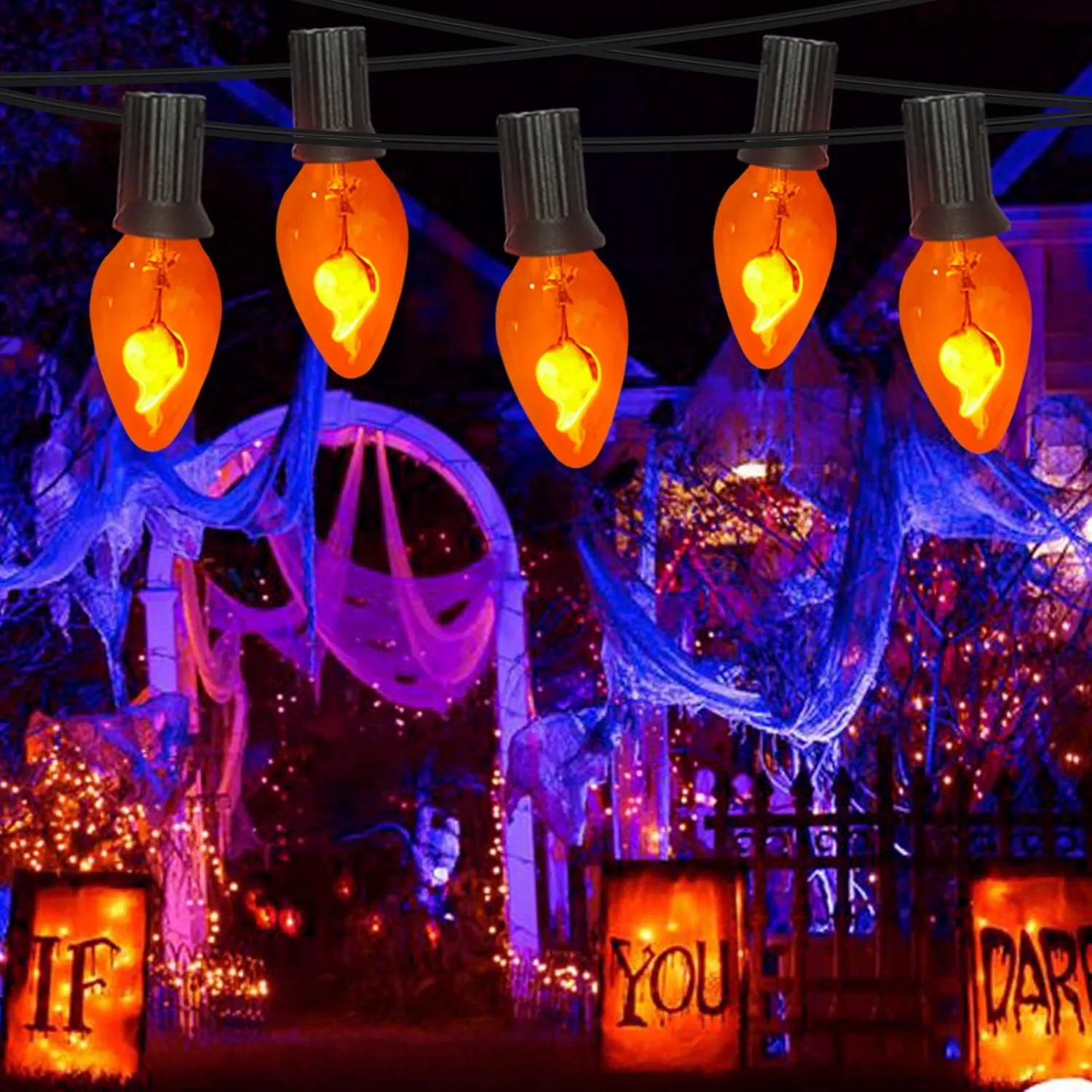 C7 Flickering Flame Light Bulbs, 12 Pack Orange Flickering Light Bulbs E12 Ca...