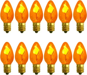 C7 Flickering Flame Light Bulbs, 12 Pack Orange Flickering Light Bulbs E12 Ca...
