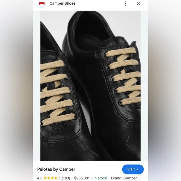 CAMPER Mens US 9 EU 42 Pelotas Black Leather Lace up Shoes Orig$255 Worn 1x
