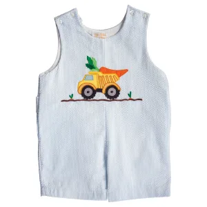 Carrot Truck Applique Blue Striped Seersucker Romper