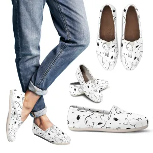 Cat's Silhouette Women's White Casual Canvas Shoes