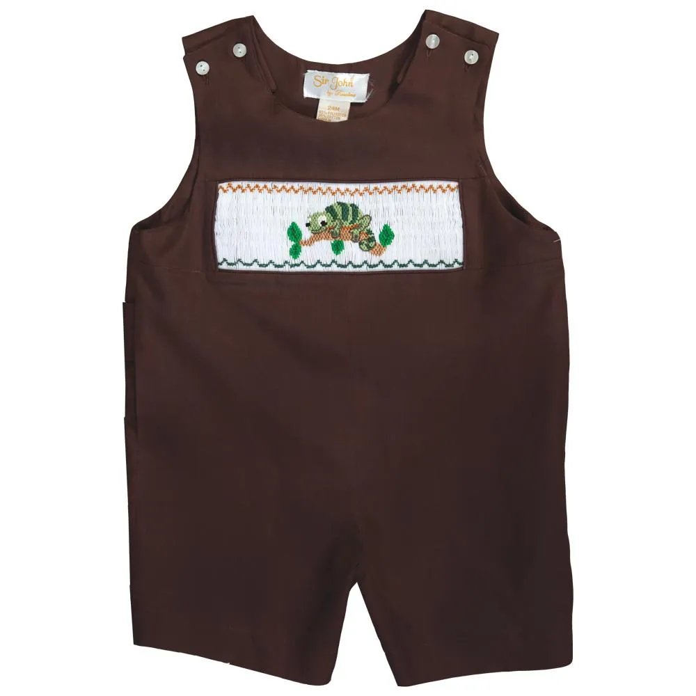 Chameleon Green Lizard Brown Smocked Romper