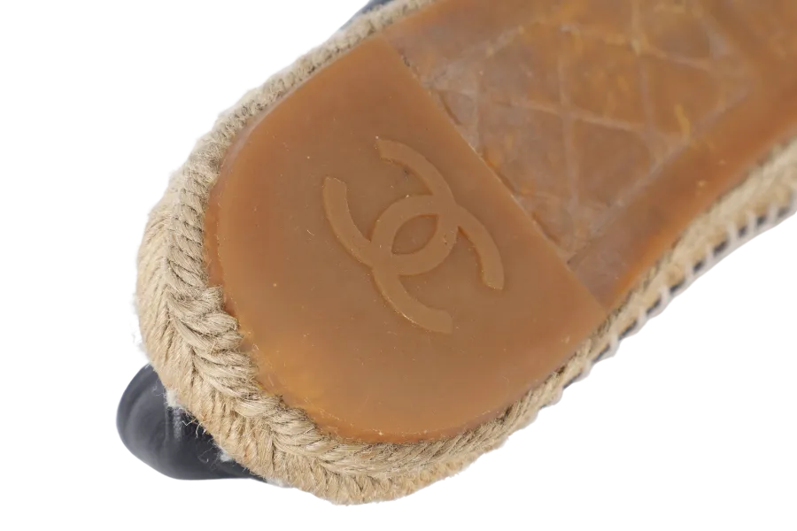 CHANEL ESPADRILLES SHOES BLACK LEATHER SIZE 38 WITH DUST COVER