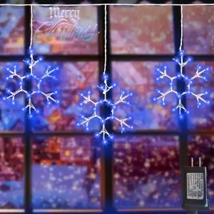 Christmas Snowflake Icicle Lights Outdoor Hanging 3 Pcs Large Snowflake Blue