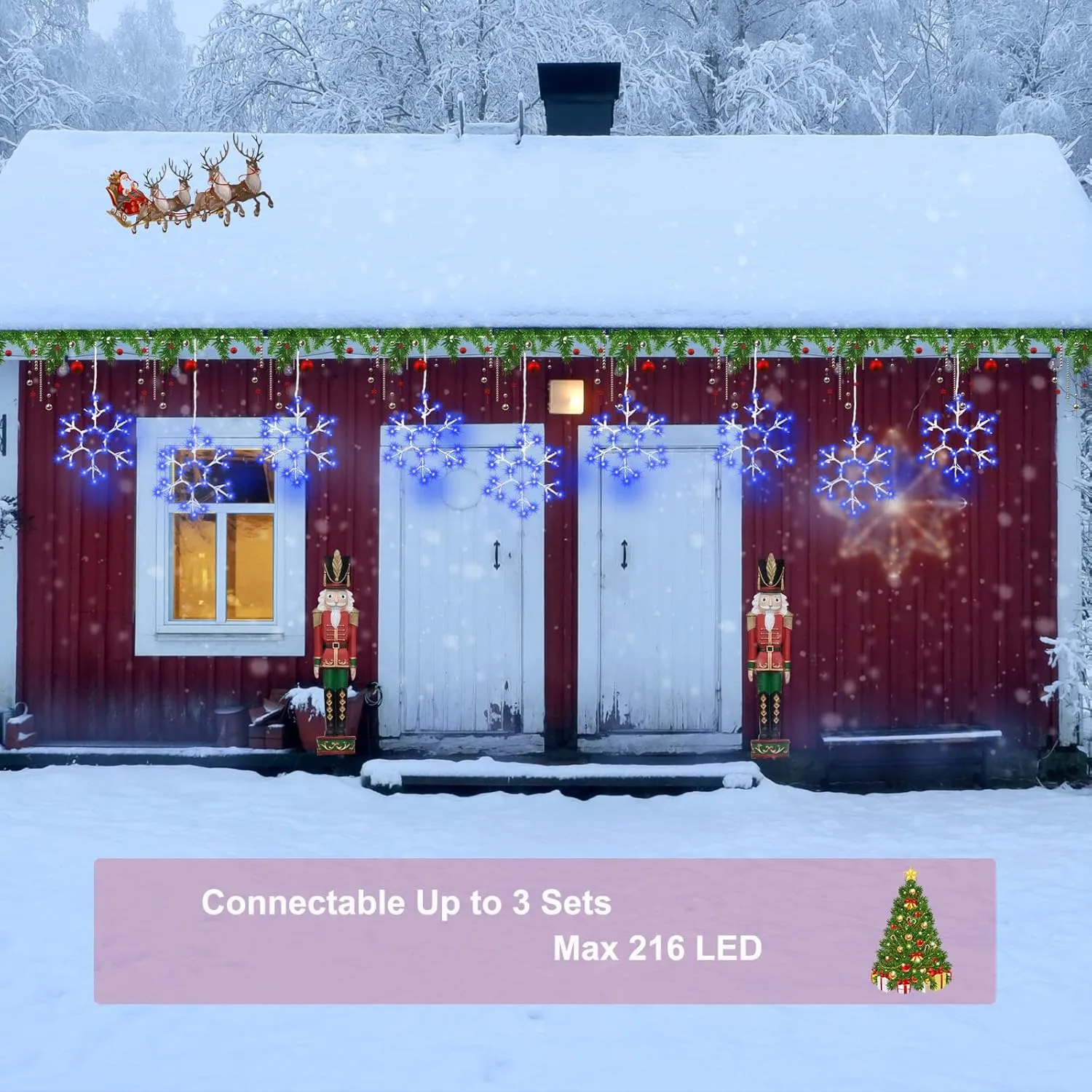 Christmas Snowflake Icicle Lights Outdoor Hanging 3 Pcs Large Snowflake Blue