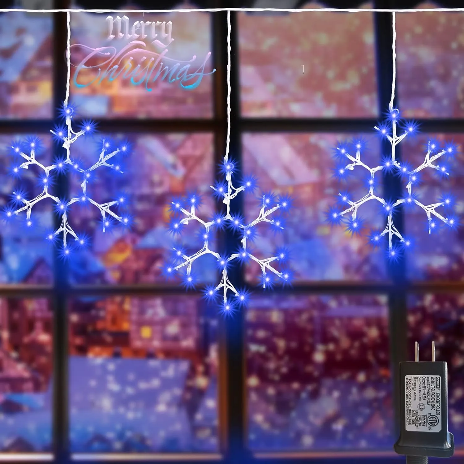 Christmas Snowflake Icicle Lights Outdoor Hanging 3 Pcs Large Snowflake Blue