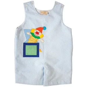 Clown Applique Blue Striped Seersucker Romper
