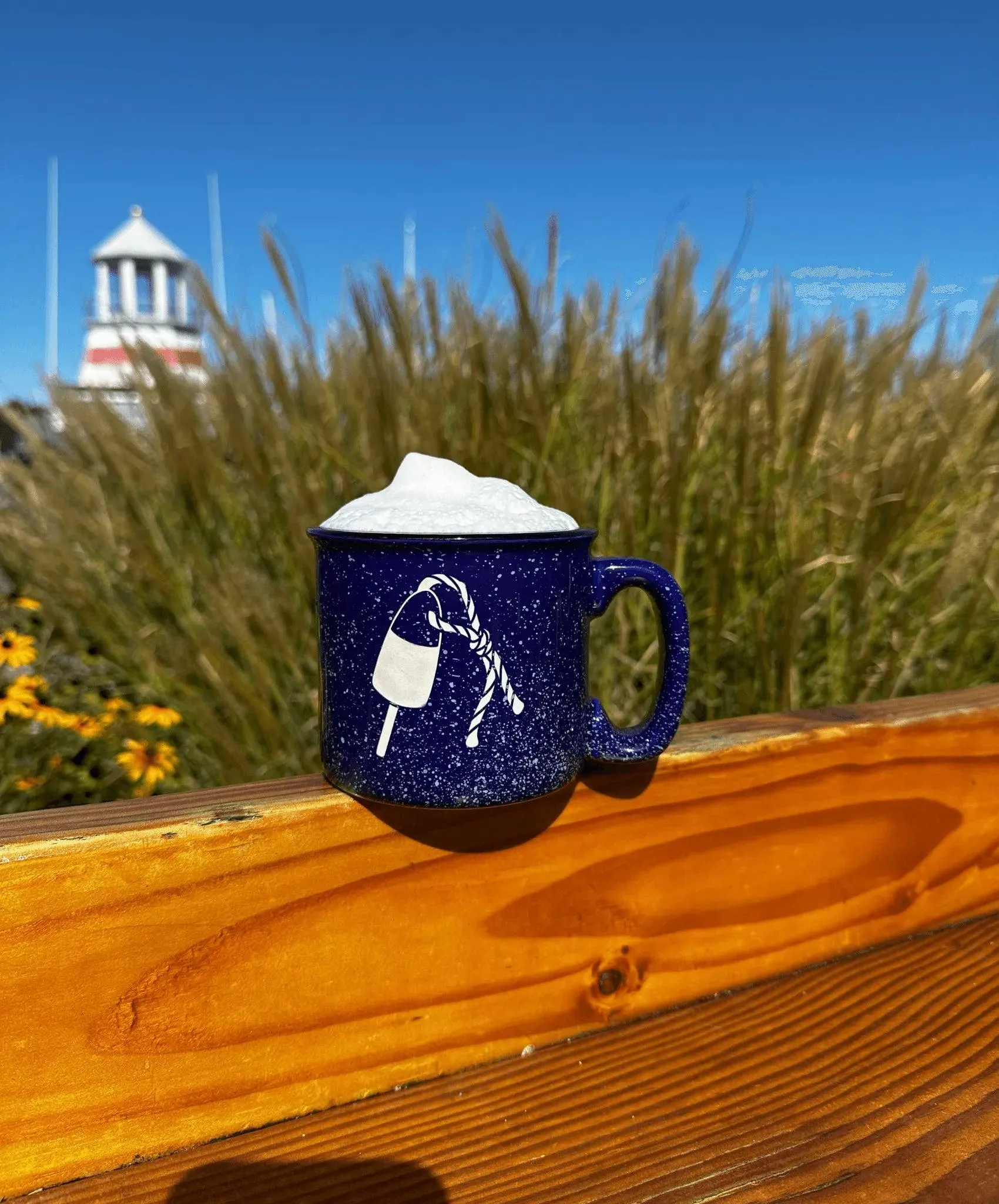 Cobalt Blue Campfire Mug with Lobster Buoy Design – 15 oz Ceramic Mug