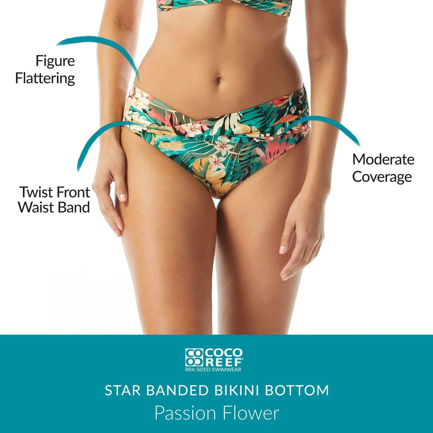 COCO REEF Twist Front Bikini Bottom - Low Rise Floral Swim Bottom, X-Large