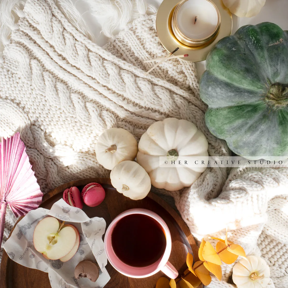 Coffee, Apples & Fall Pumpkins. Digital Stock Image.