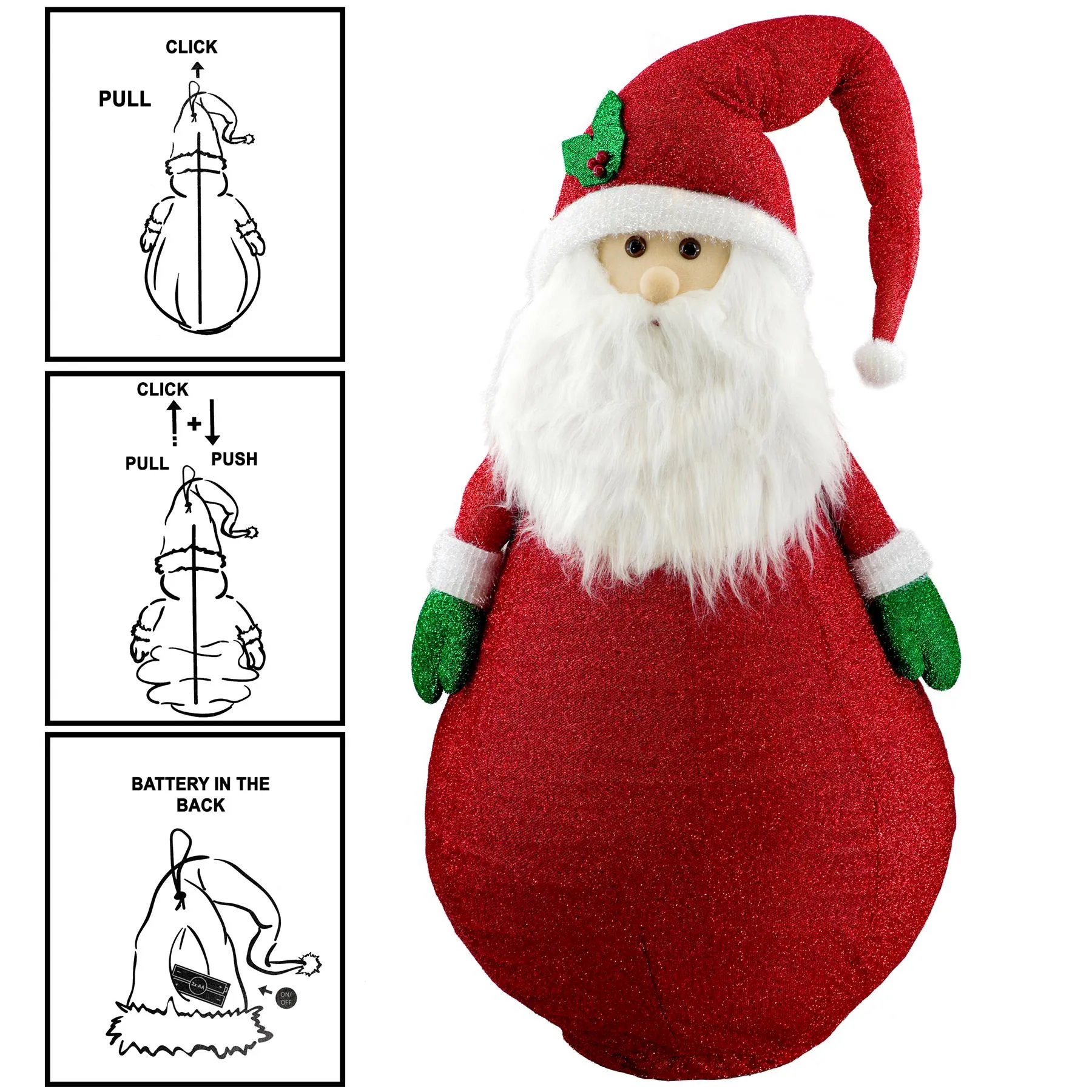 Collapsible Santa Christmas Decoration with LED lights
