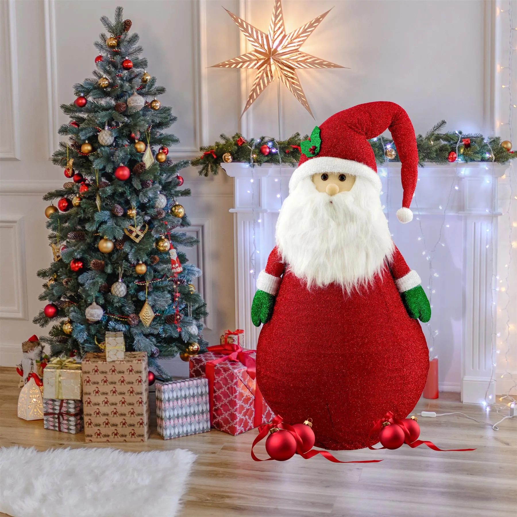 Collapsible Santa Christmas Decoration with LED lights