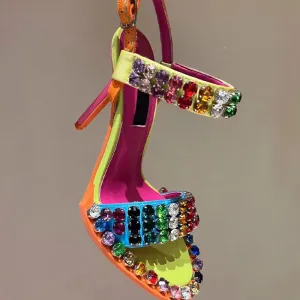 Colorful Crystal Rivets High Heels Buckle Women Sandals Evening Party Pumps Patchwork Women&#39;s Summer Shoes