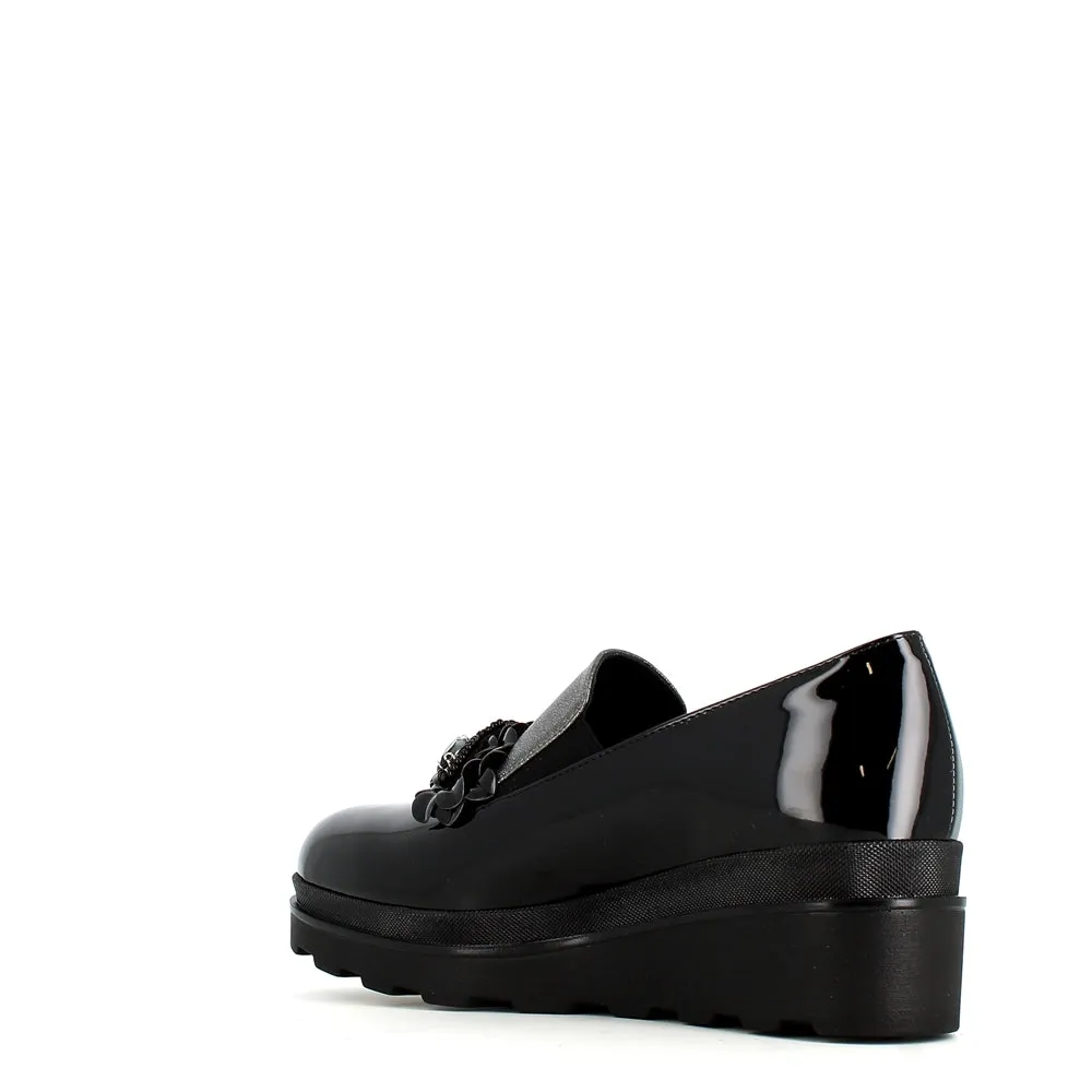 Comart Wedge Loafer with Trim Patent Black