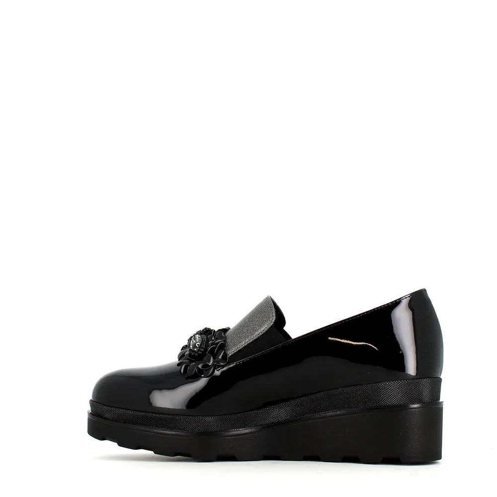 Comart Wedge Loafer with Trim Patent Black