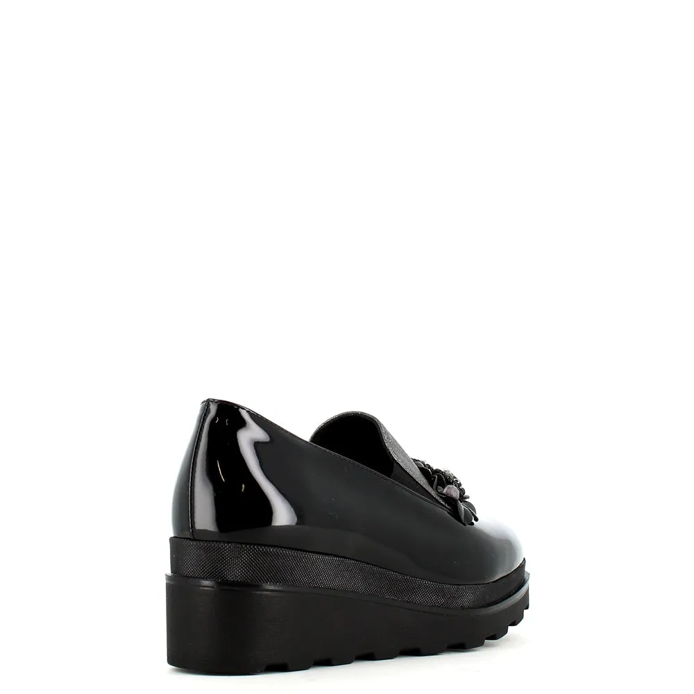 Comart Wedge Loafer with Trim Patent Black