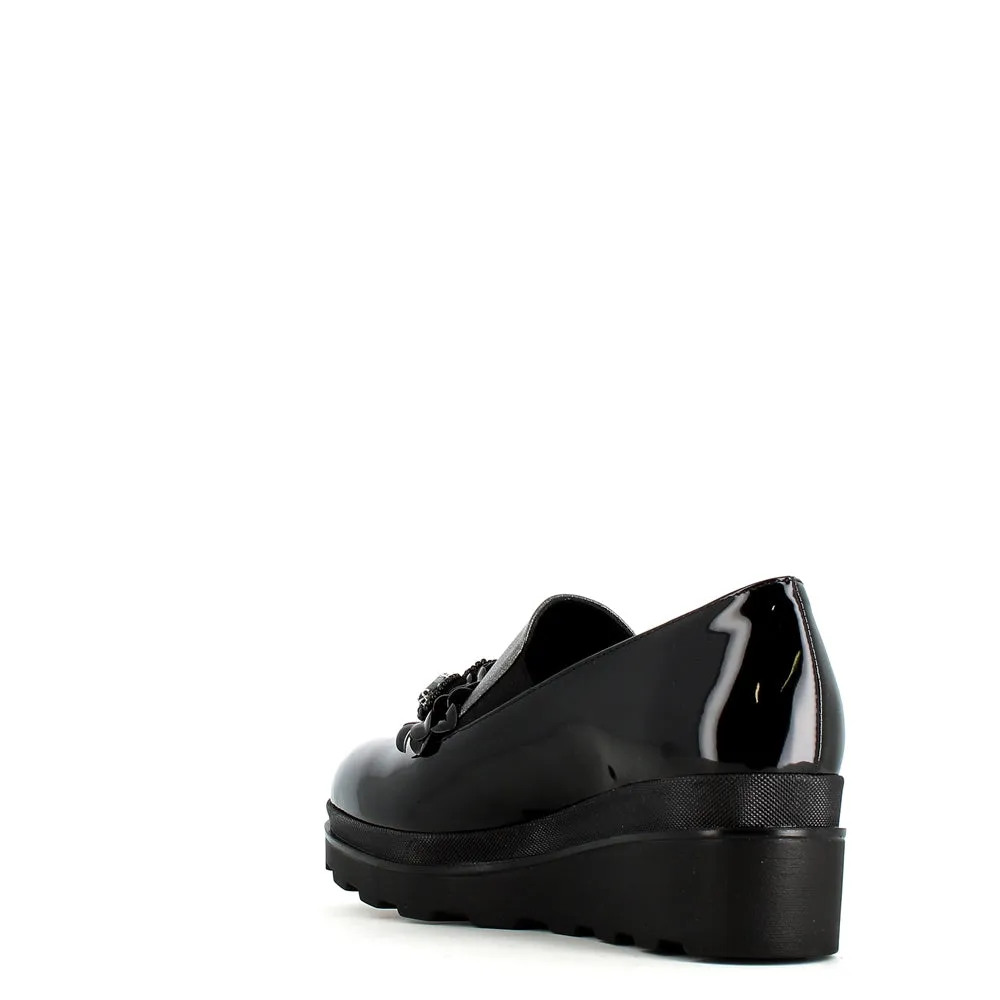 Comart Wedge Loafer with Trim Patent Black