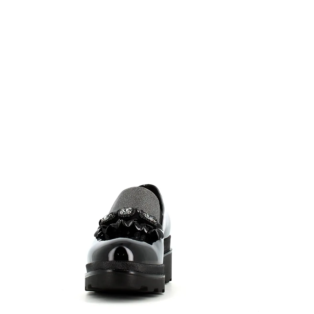 Comart Wedge Loafer with Trim Patent Black