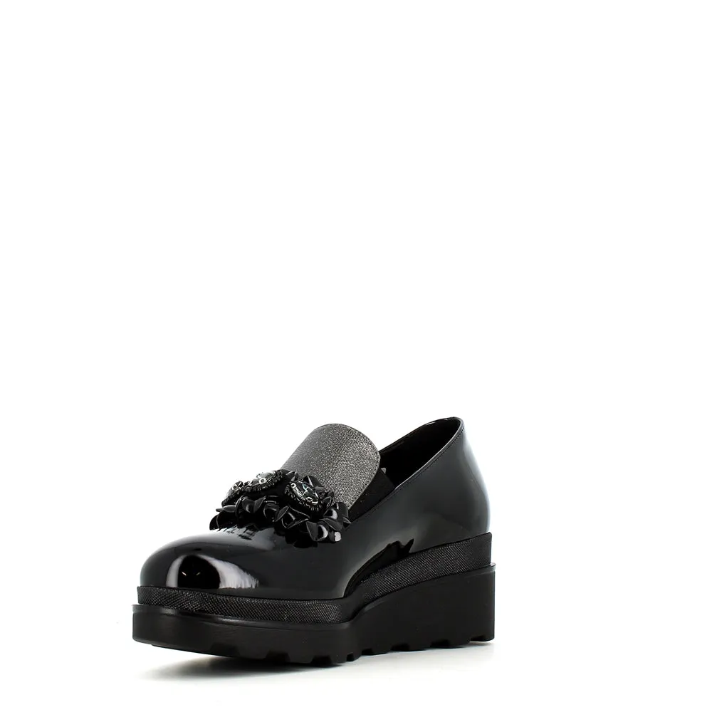 Comart Wedge Loafer with Trim Patent Black