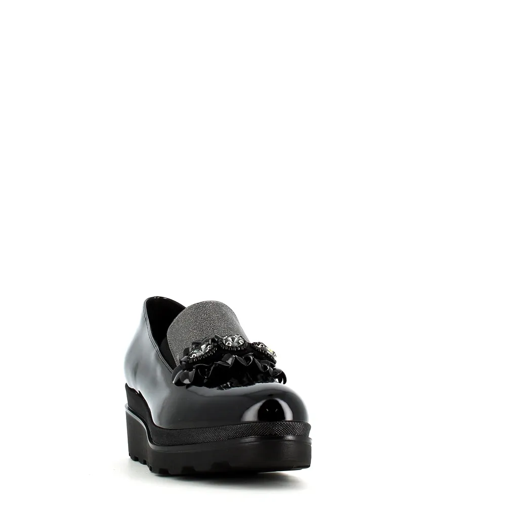 Comart Wedge Loafer with Trim Patent Black