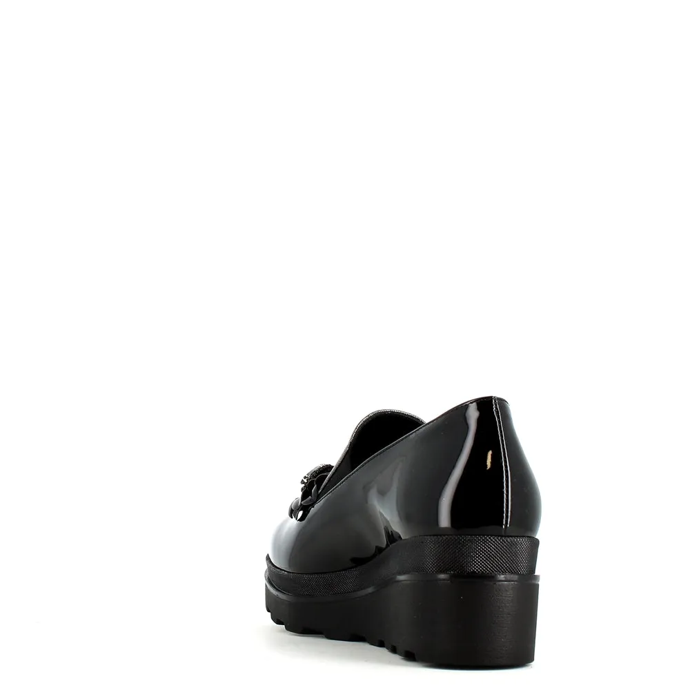 Comart Wedge Loafer with Trim Patent Black