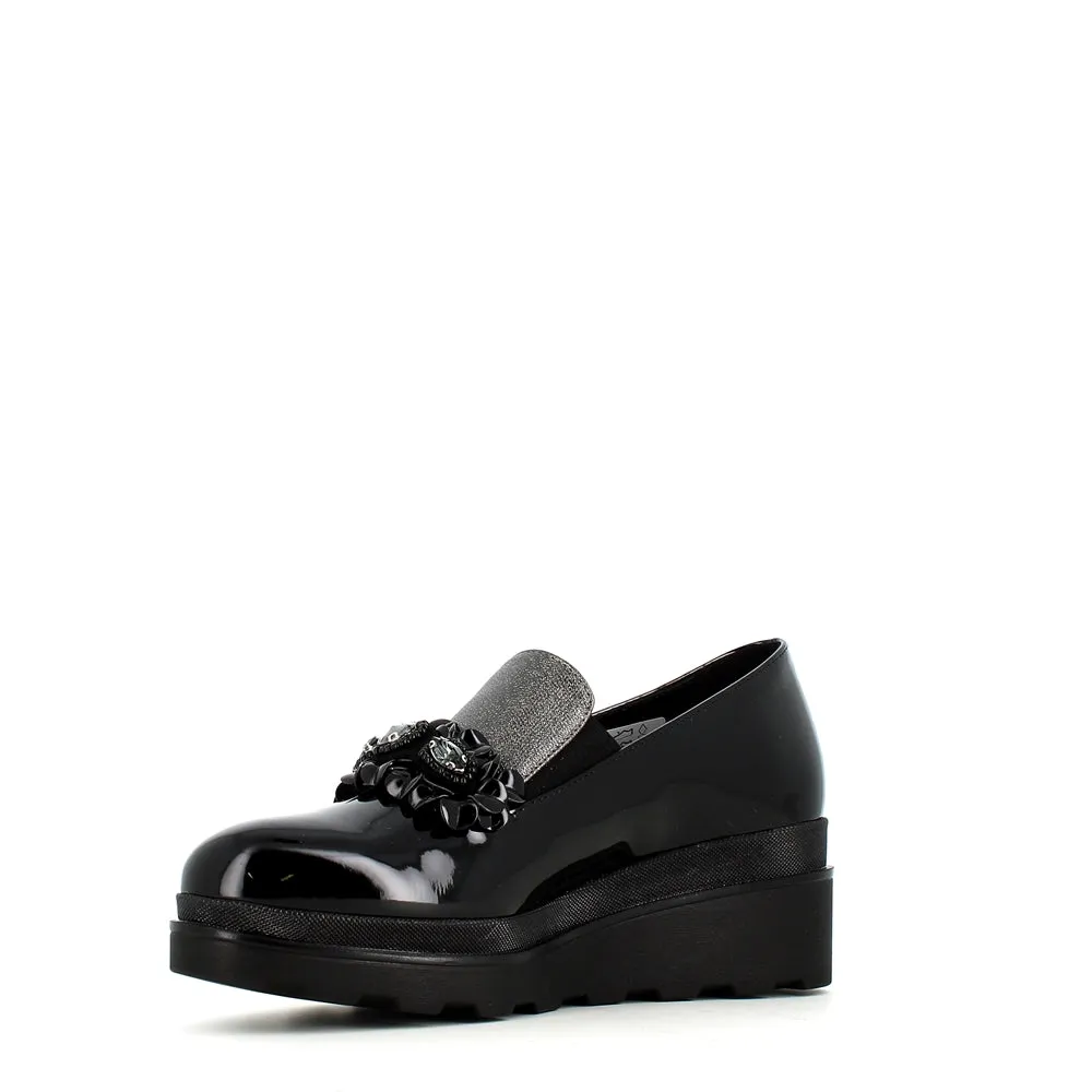 Comart Wedge Loafer with Trim Patent Black