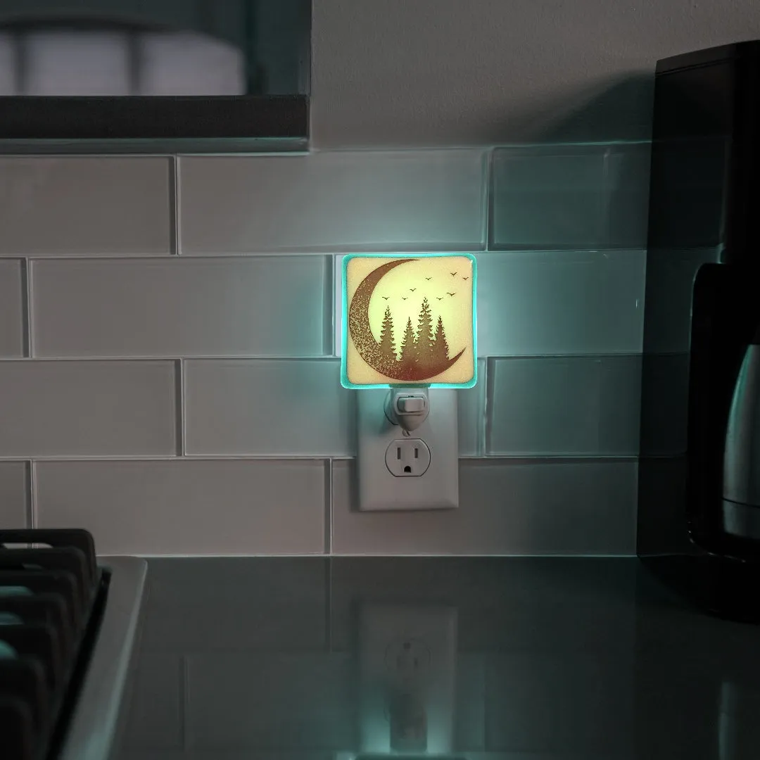 Crescent Moon and Pine Trees Night Light