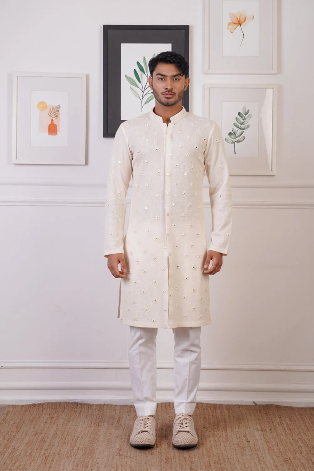 Crochet Mirror Work Kurta Set