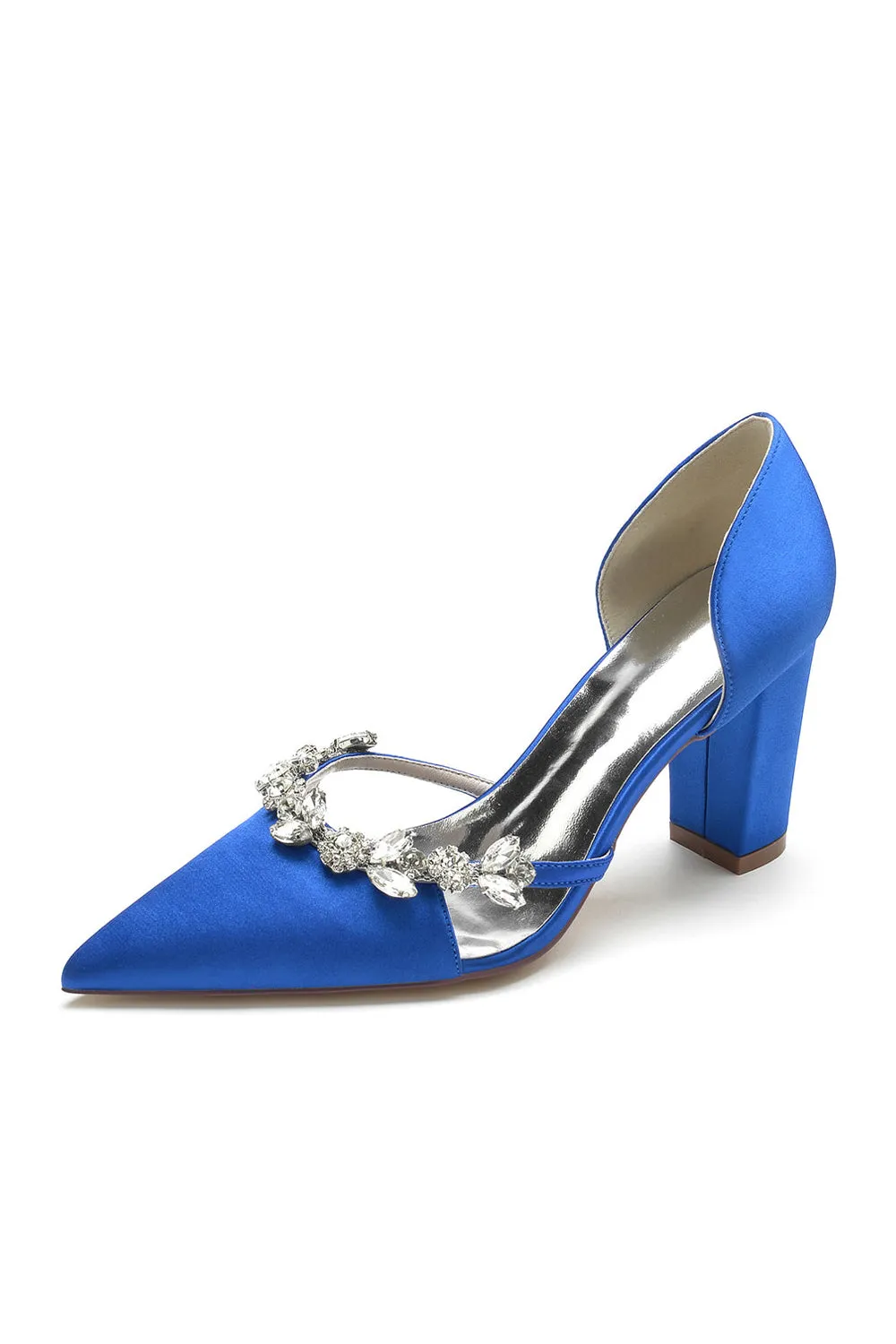 Crystal Strap Pointed Toe Block Heel Sandals