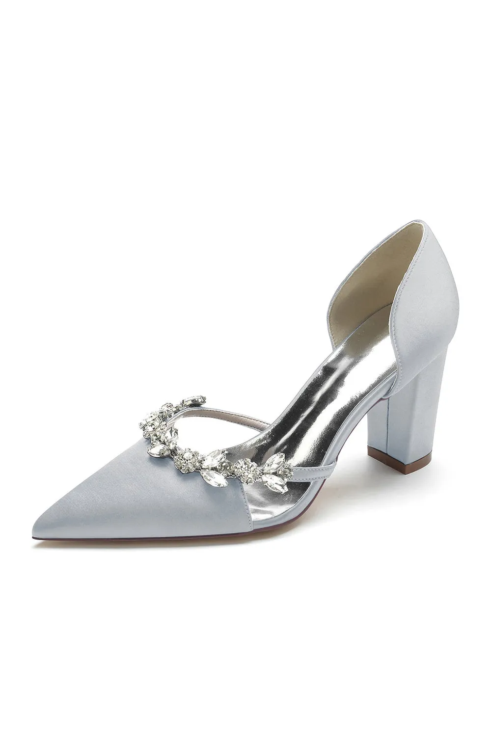 Crystal Strap Pointed Toe Block Heel Sandals