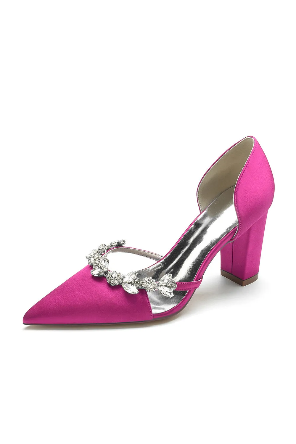 Crystal Strap Pointed Toe Block Heel Sandals