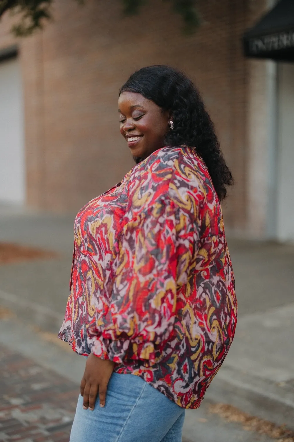 Cynthia Chiffon Bubble Sleeve Blouse