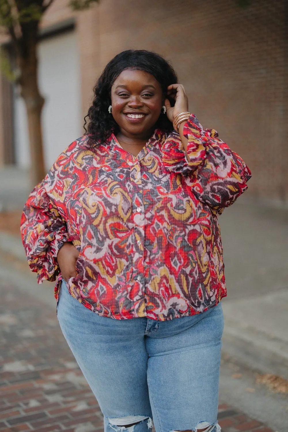 Cynthia Chiffon Bubble Sleeve Blouse