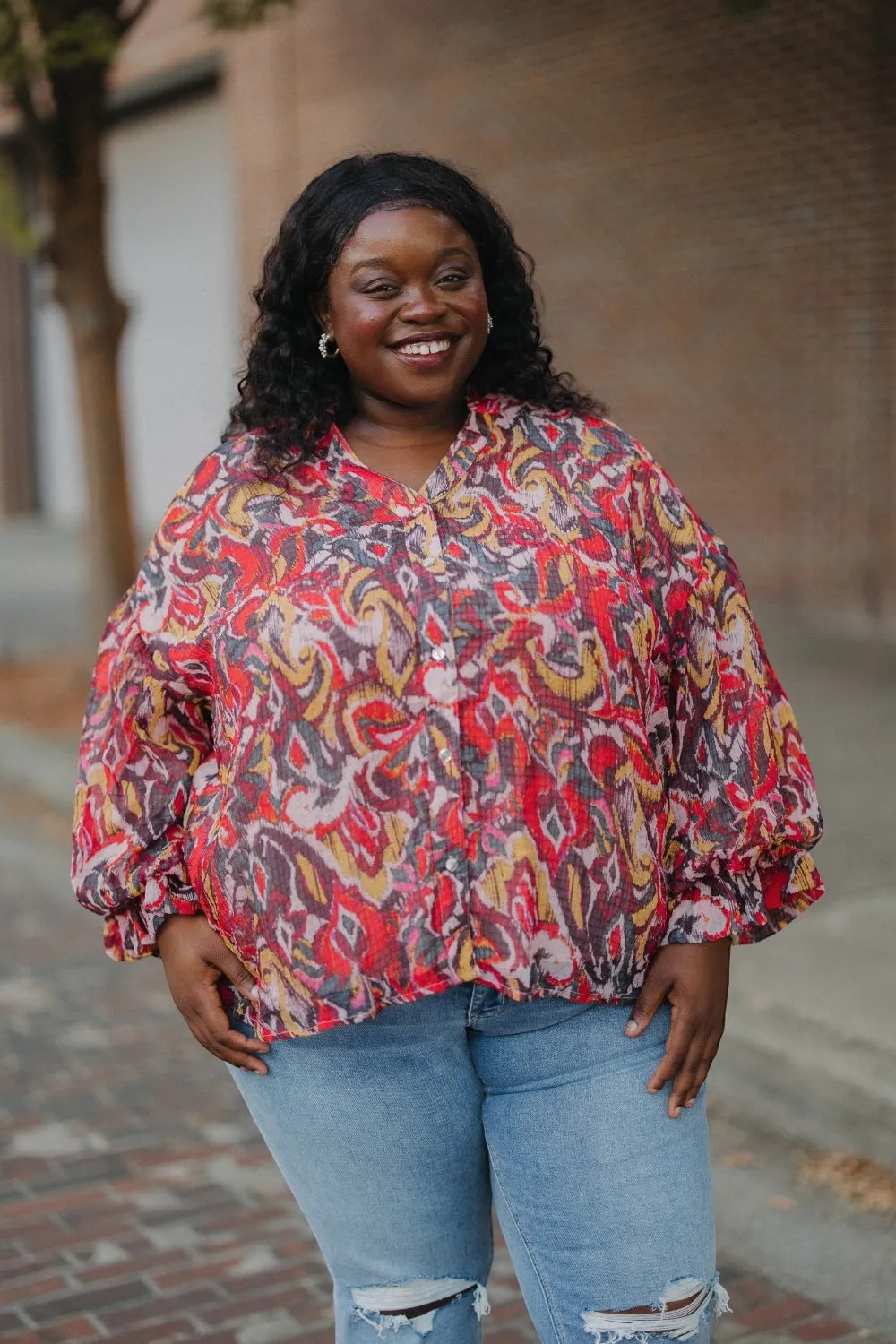 Cynthia Chiffon Bubble Sleeve Blouse