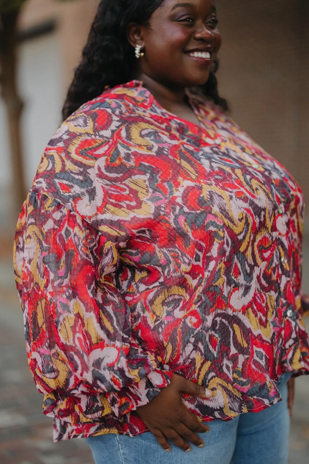 Cynthia Chiffon Bubble Sleeve Blouse