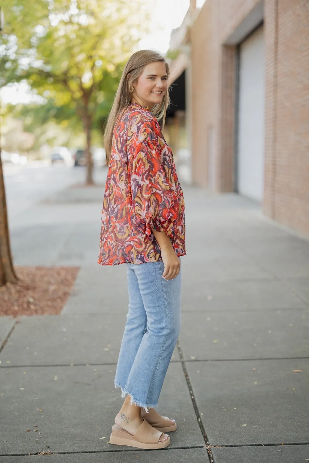 Cynthia Chiffon Bubble Sleeve Blouse