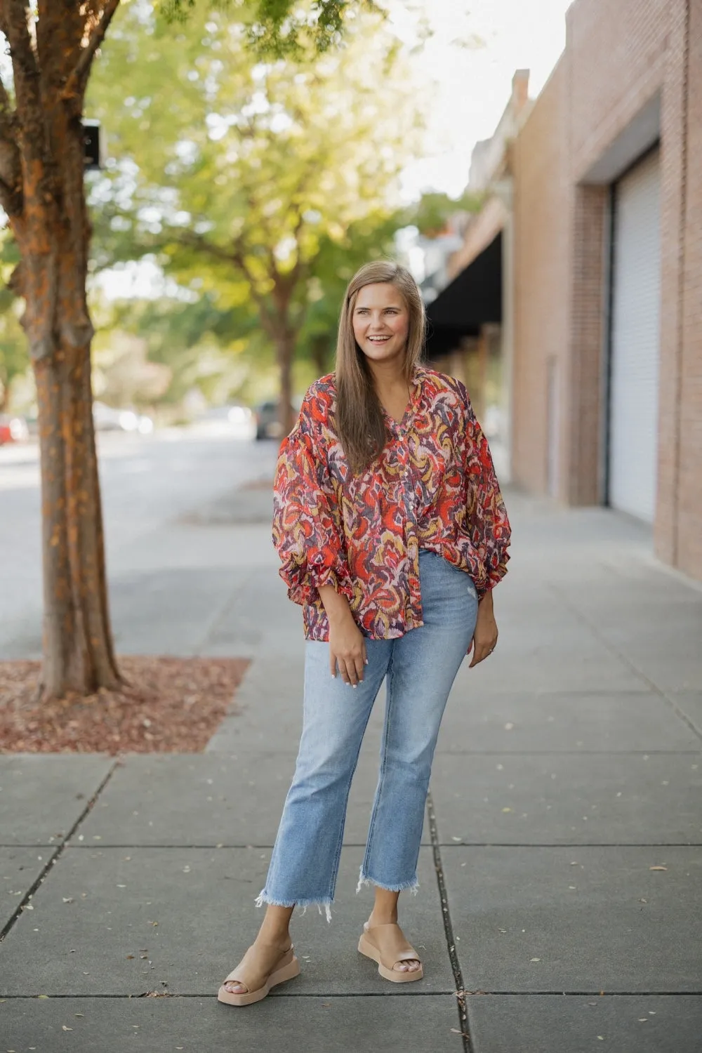 Cynthia Chiffon Bubble Sleeve Blouse