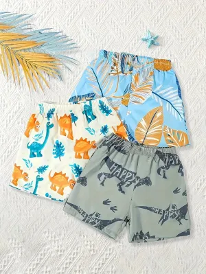 Dinosaur & Tropical Print Beach Shorts
