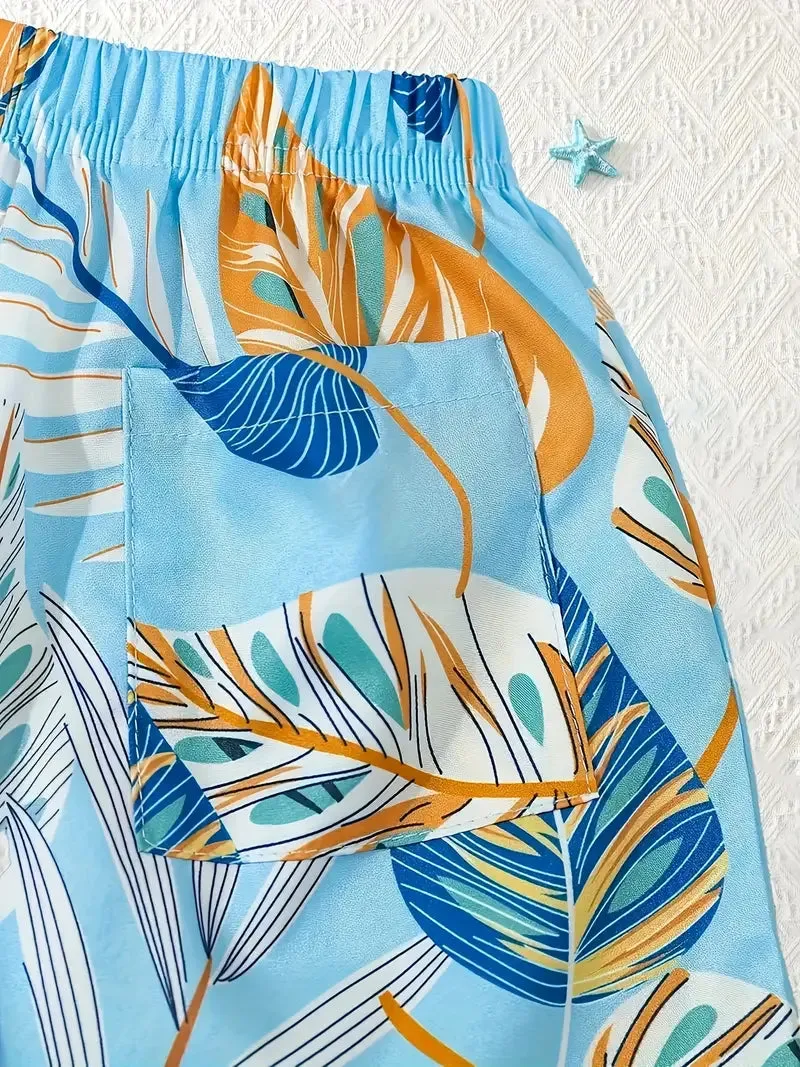 Dinosaur & Tropical Print Beach Shorts