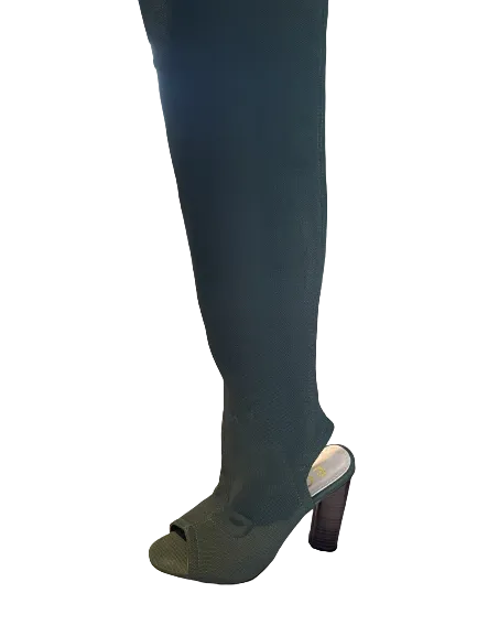 EGO Thigh High Peep Toe Dark Green Boots