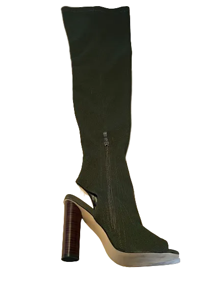 EGO Thigh High Peep Toe Dark Green Boots