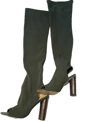 EGO Thigh High Peep Toe Dark Green Boots