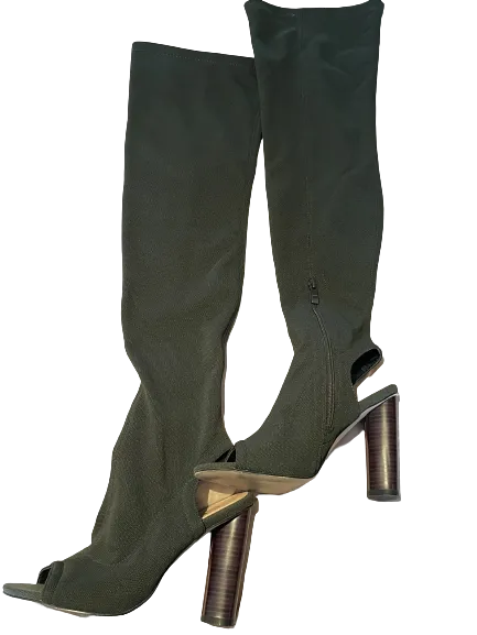 EGO Thigh High Peep Toe Dark Green Boots