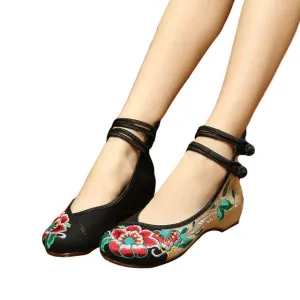 Embroidered Shoes Flat Heel Shoes Chinese Shallow Mouth Hibiscus Flowers Cloth Shoes Casual Flat Loafer Shoes Women Work Shoes